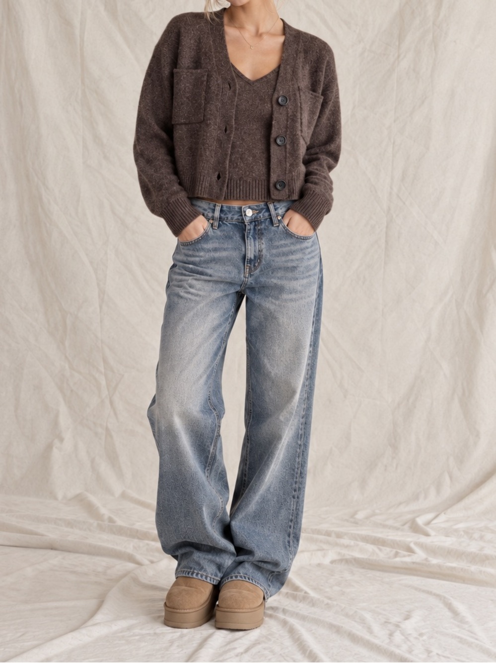 Vintage Madewell Brown Wool Blend Cardigan Tank Set XS Cropped